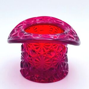 Dalzell Viking Ruby Red Glass Top Hat Daisy and Button Toothpick Holder Vase